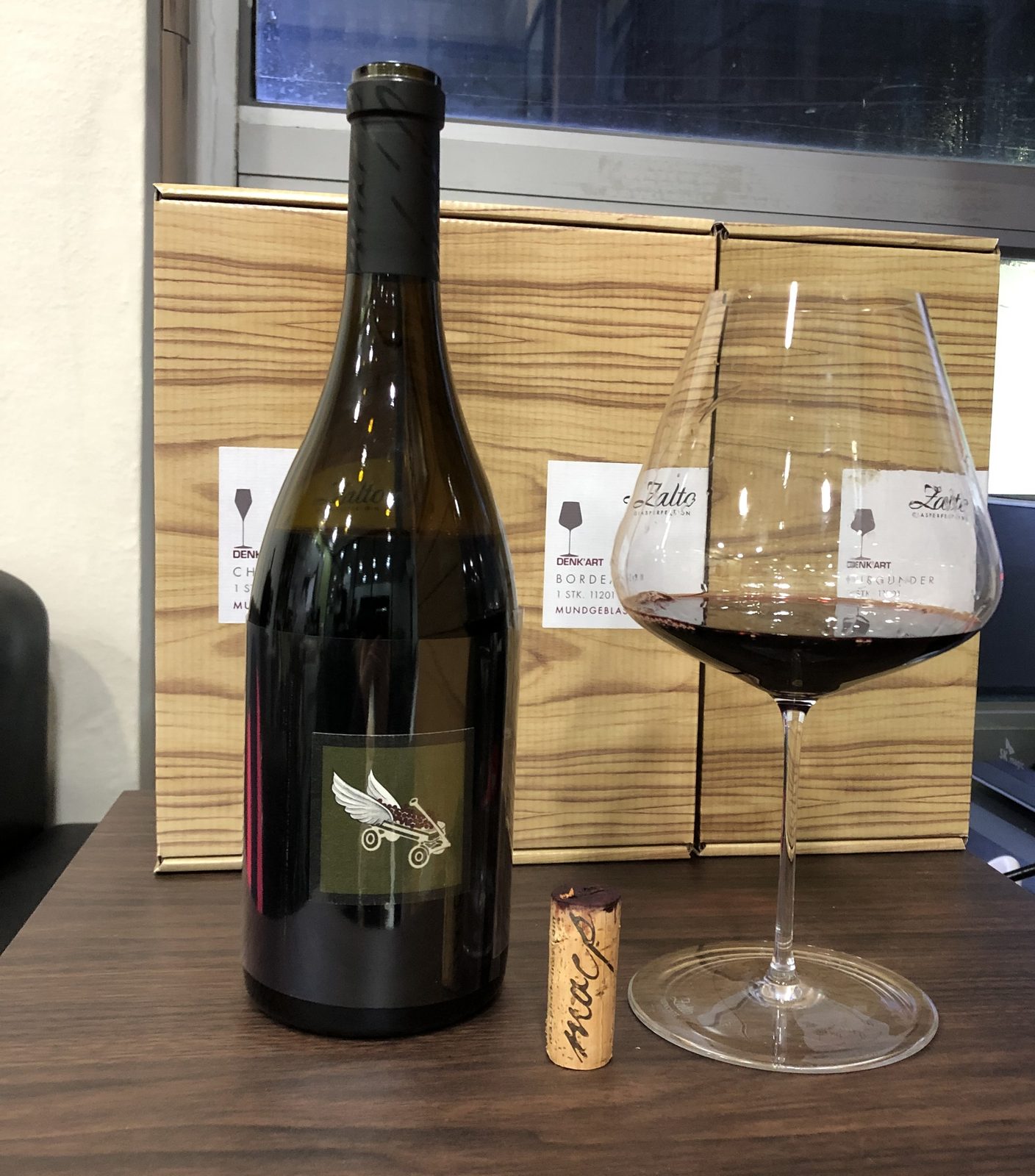 The bottle, the cork and the Burgundy glass